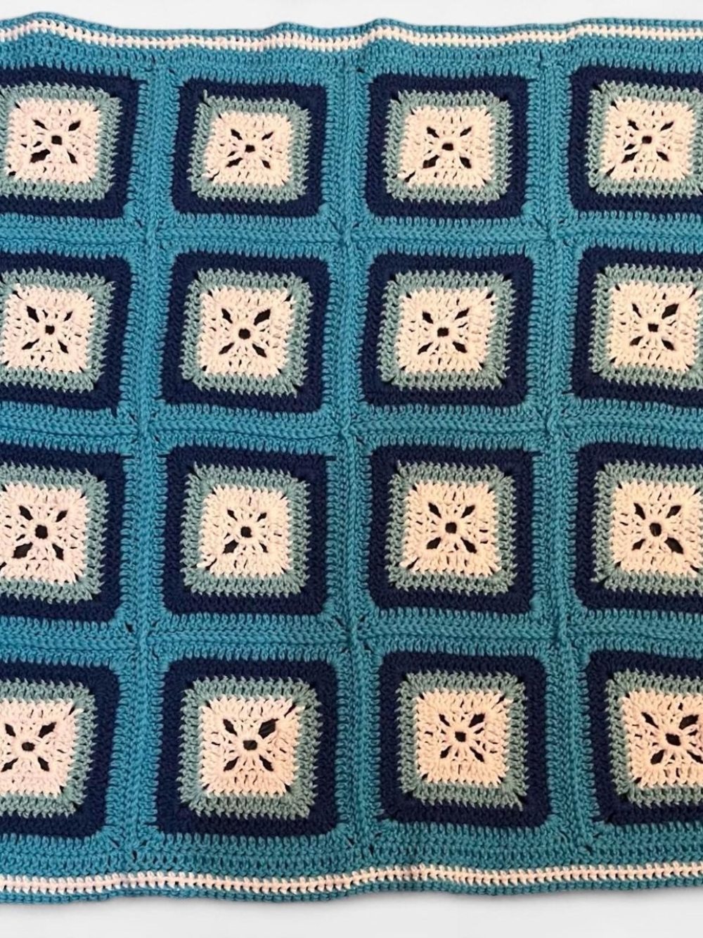 Handmade Crochet Granny Square Baby/Toddler Blanket - Blue & White Nursery Throw